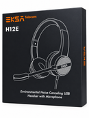 EKSA Telecom H12E, Wired USB Headset With Environmental Noise-Cancellation (ENC) Microphone.